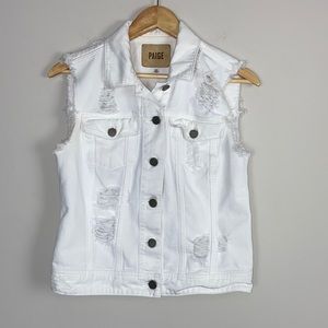 PAIGE l White Distressed Jean Vest Size XS